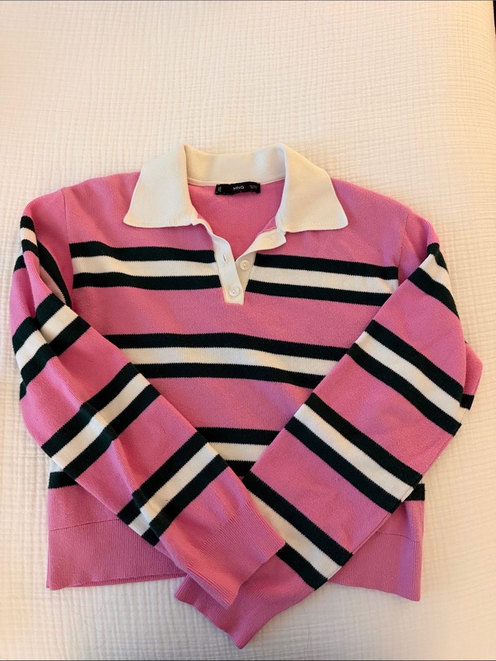 Mango Pink Striped V‑Neck Polo Sweater